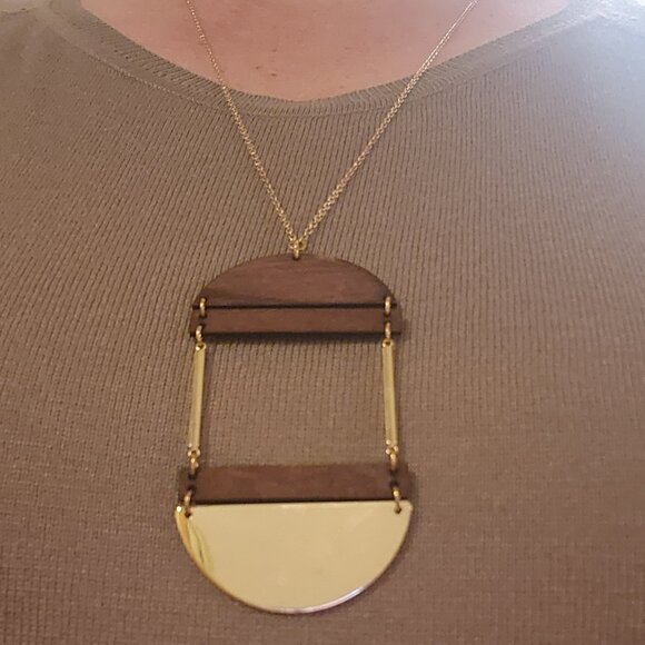 Delicate Half Moons Wood & Gold Necklace - Picture 3 of 4